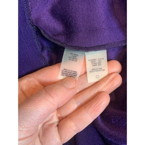 Elie Tahari Purple Wool Blend Shift Dress Gathered Neckline, Size Medium - Picture 9 of 9